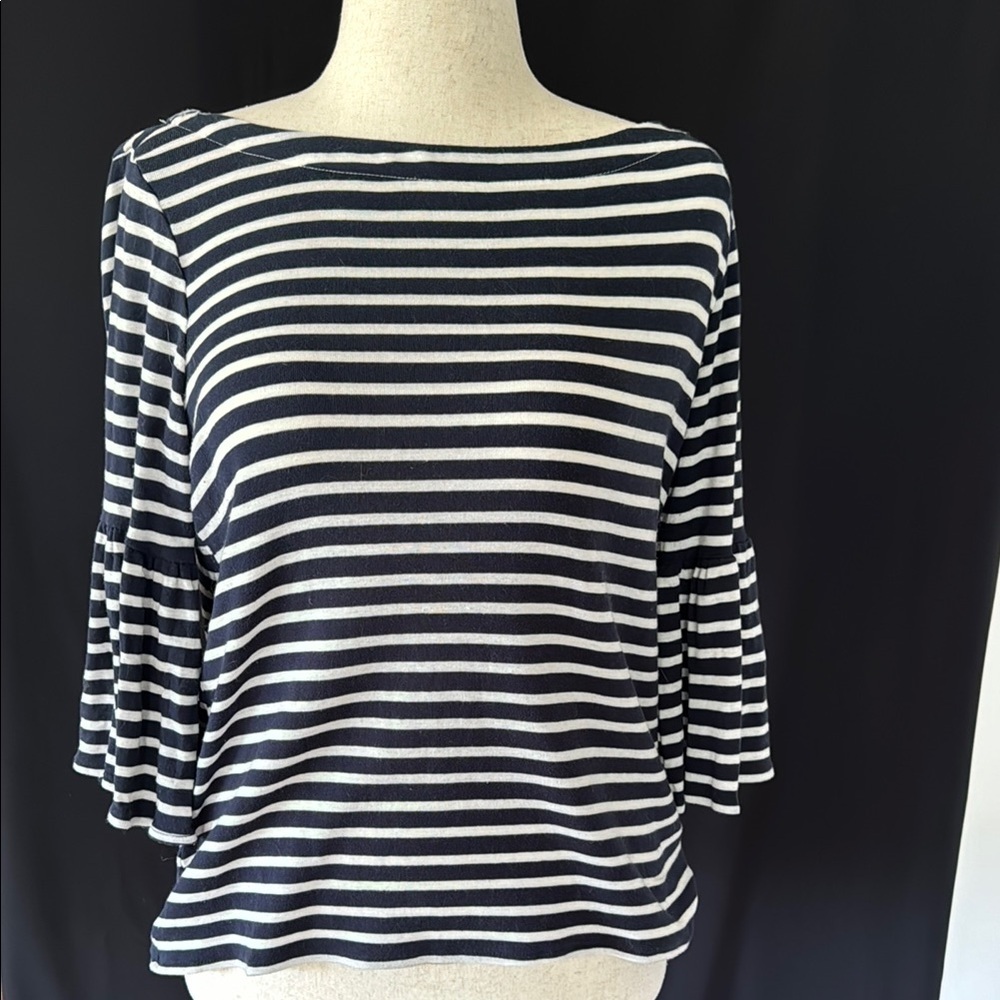 Banana Republic Navy and White Striped Women's Top, medium